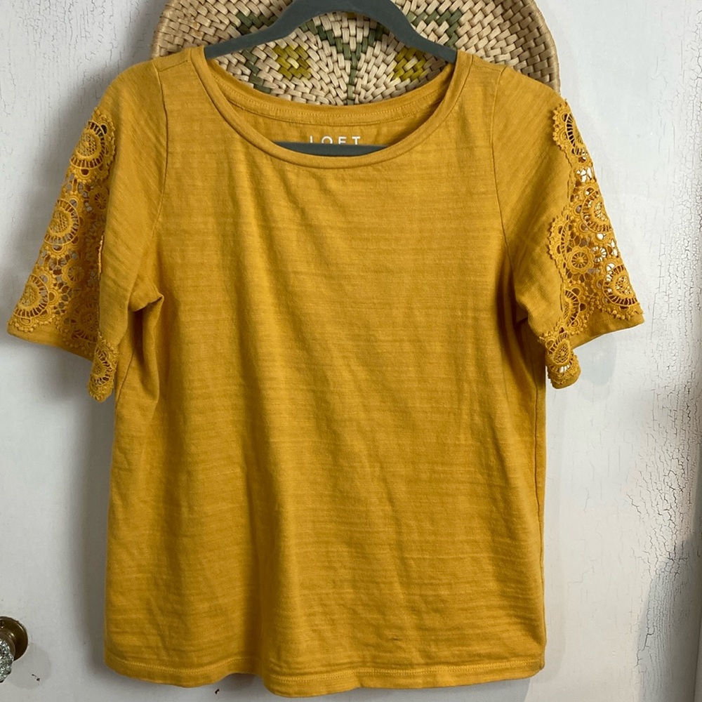 LOFT Size: XS Top with Lace Sleeves Yellow